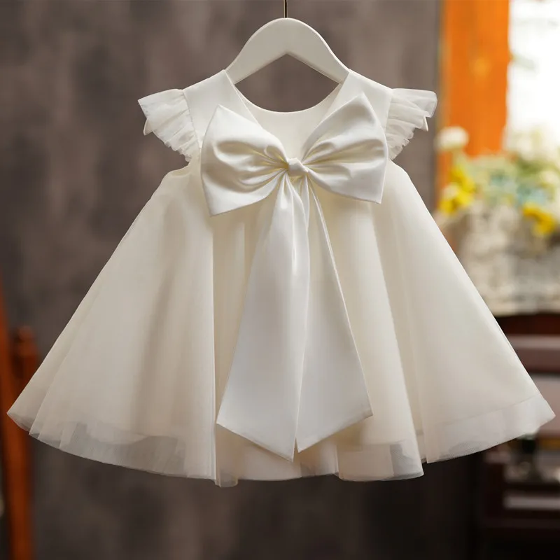 2024 Cute Girl Solid Color Princess Dress Wedding Bridesmaid Children Dresses Birthday Party Korean Clothing Baby Girls Vestidos