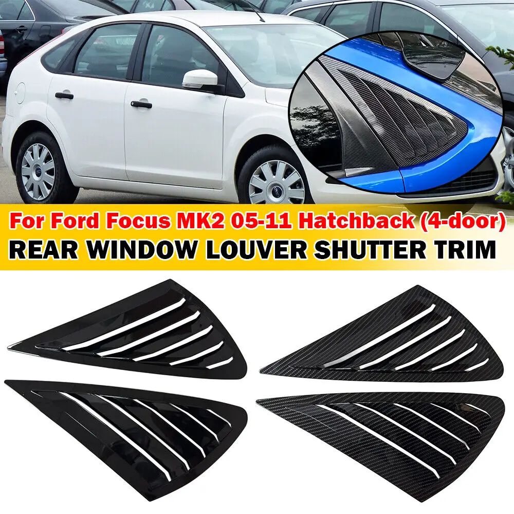 For Ford Focus MK2 Hatchback 2005-2011 Car Rear Louver Window Side Shutter Cover Trim Sticker Vent Scoop ABS Carbon Accessories