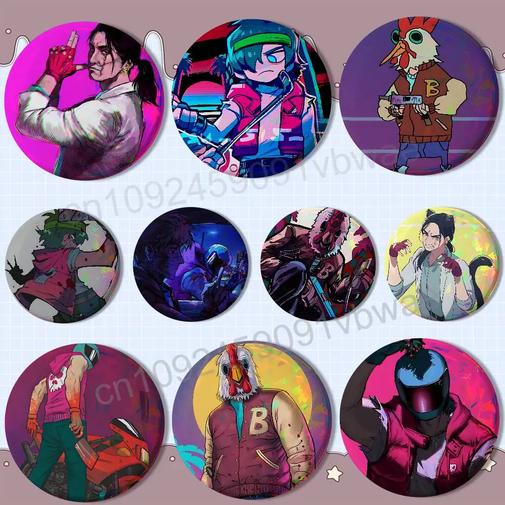 

The Son Jacket Biker Hotline Miami Reflective Pin Tinplate Round Brooch Cartoon Cosplay Badges for Bag Hat Toys Gifts