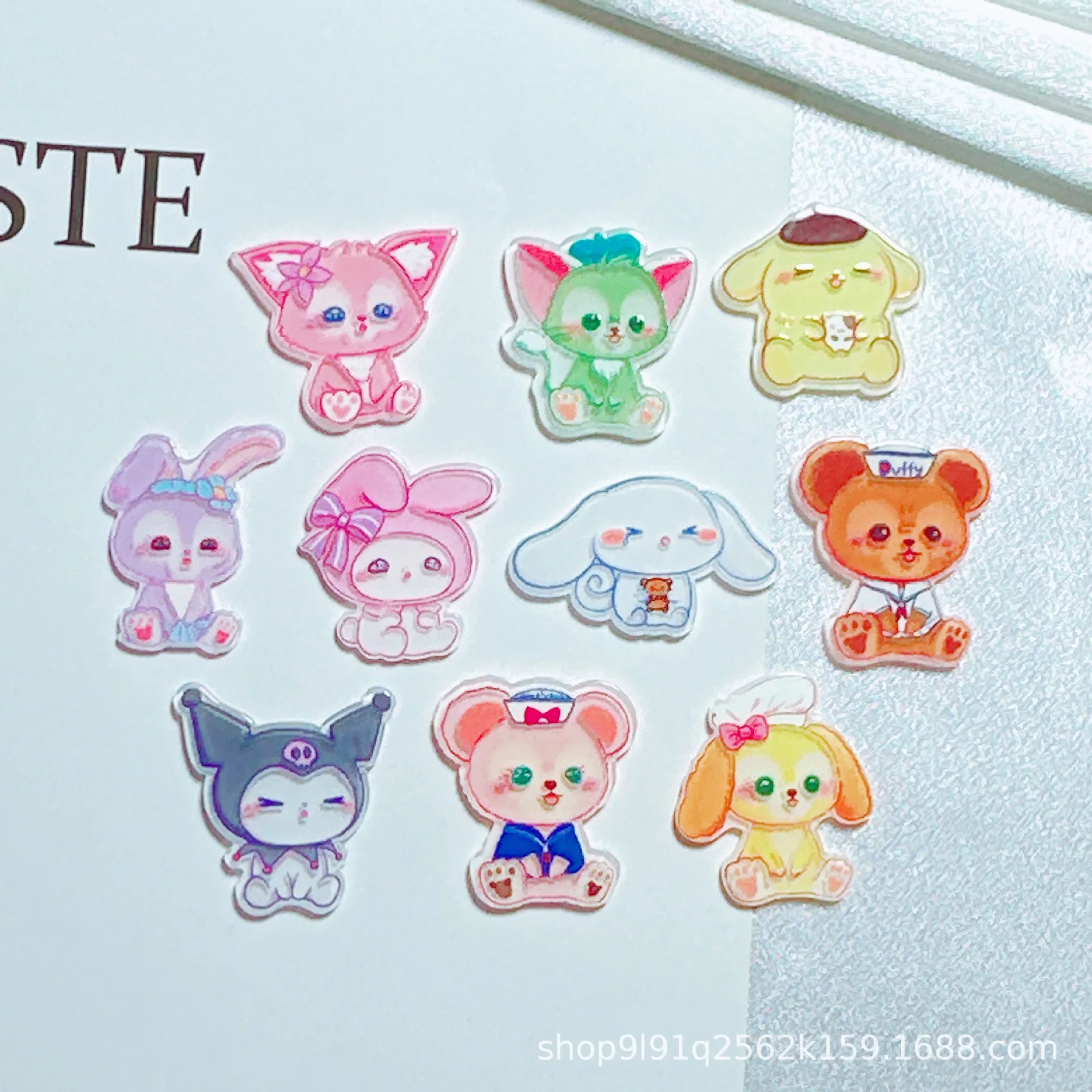 10Pcs New Acrylic Kawaii Cute Cartoon Anime character bear Sticker  Series Clip Book DIY Fashion Hairpin Decoration Crafts A107