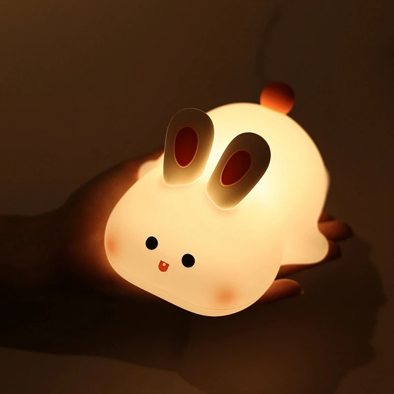 Luz nocturna de conejo, bonita lámpara de silicona, regulable, recargable, duradera