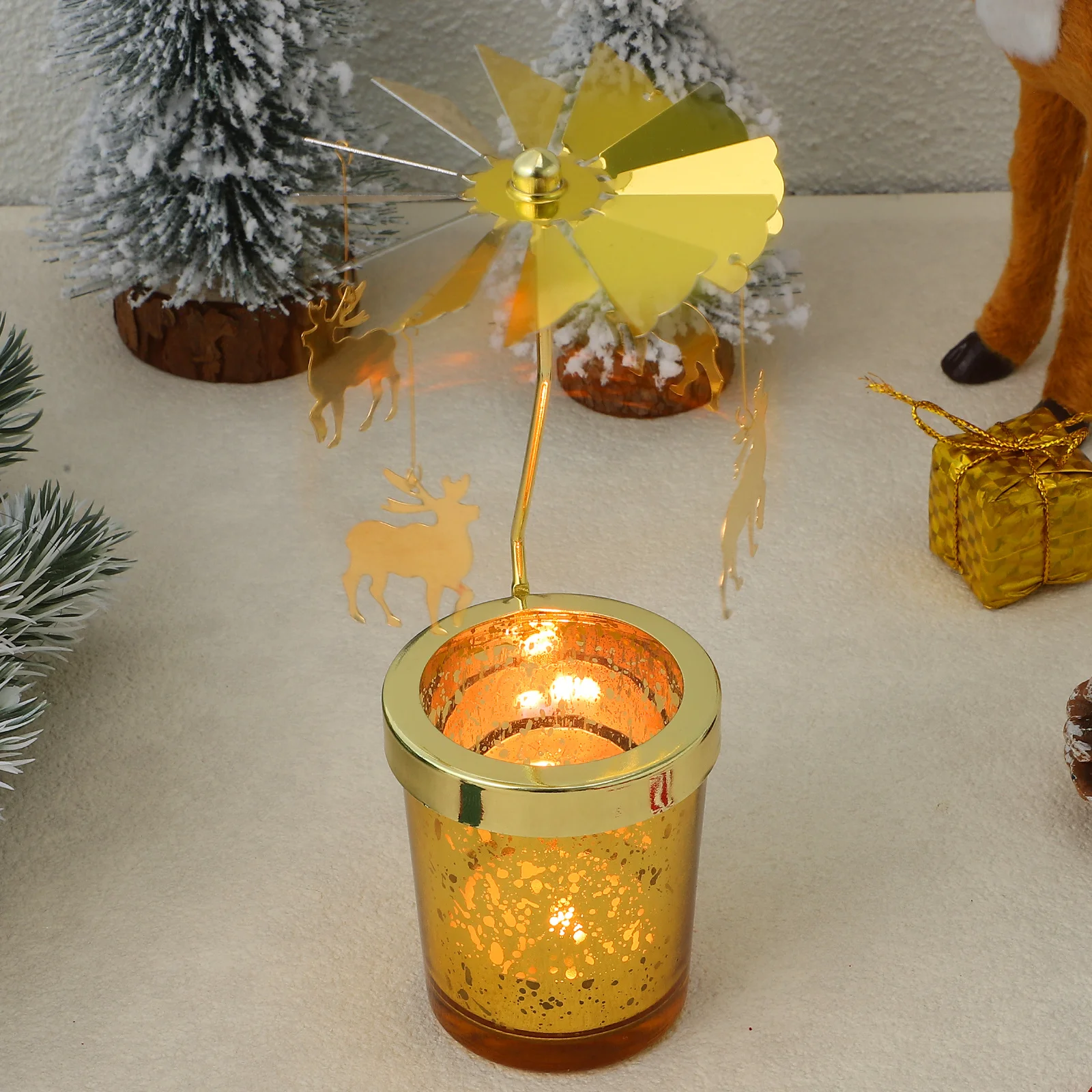 

Rotating Stand Golden Fawn Table Centerpiece Decoration for Living Room Gathering Elegant Light Shadow Effect