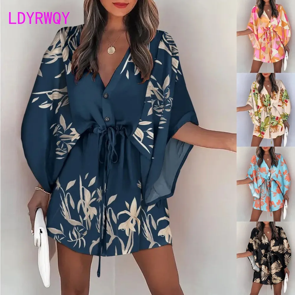 

European and American style fashionable new print shirt dress loose fitting