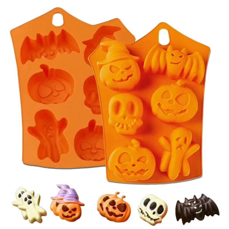 

3D Silicone Halloween Molds Silicone Molds Shaped with Skull Pumpkin for Baking Chocolate Candy Gummy Candle DIY Halloween Decor