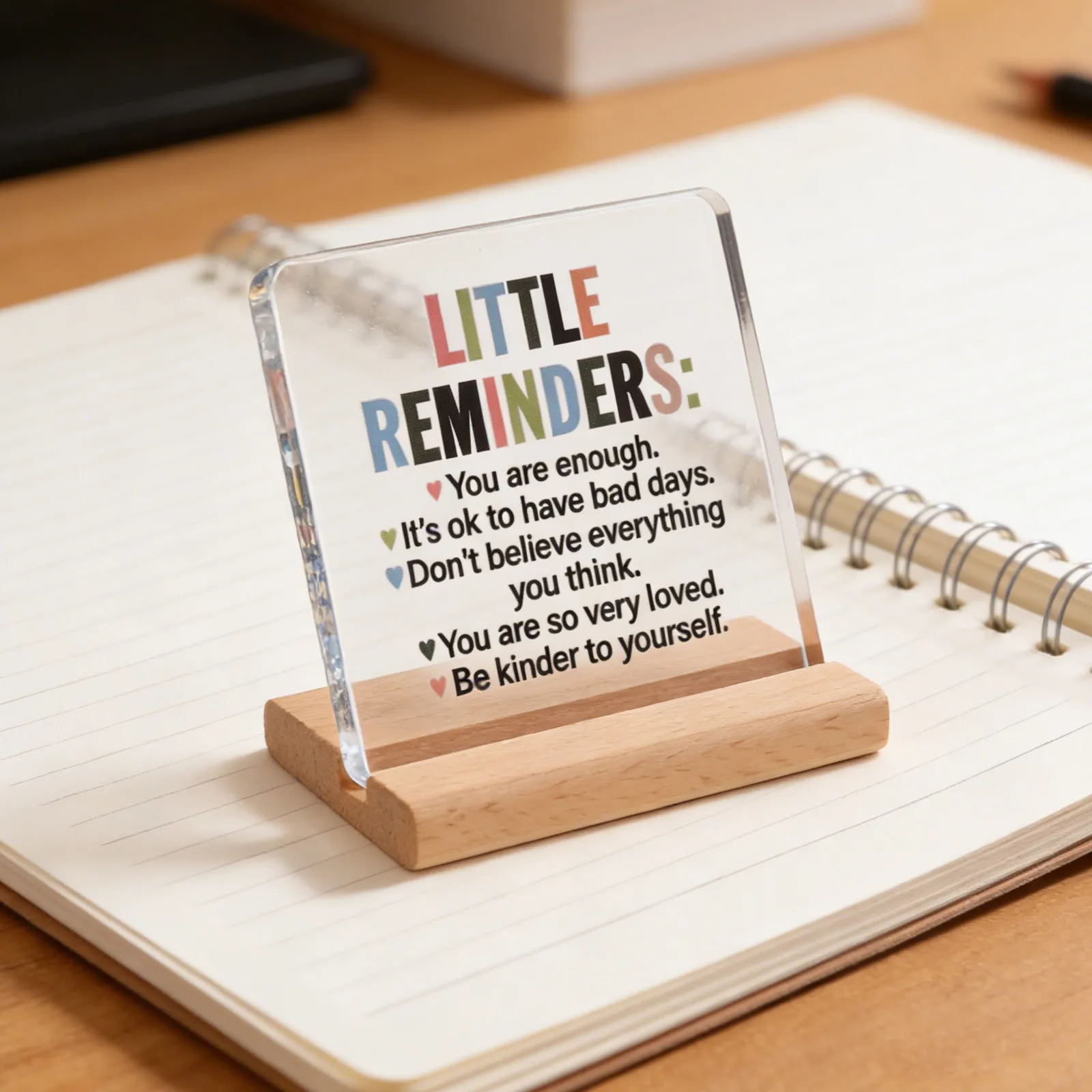 Inspirational Acrylic Desk Plaque Motivational Quote Sign 4x4 Wooden Base Office Home Daily Encouragement Decor