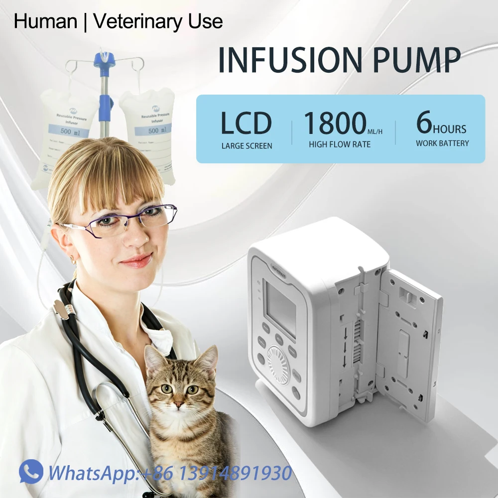Fluid Control IV Pump MI22, Portable Accurate Infusion pump LCD Panel and Alarm System Rechargeable for Human & Veterinary Work