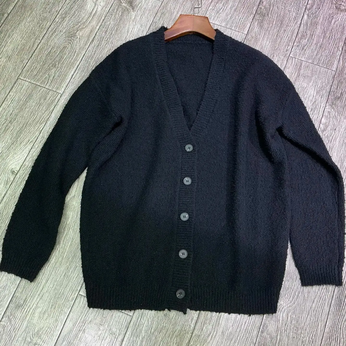 

Женский шерстяной вязаный кардиган с v-образным вырезом, однобортный свободный женский черный свитер с длинными рукавами