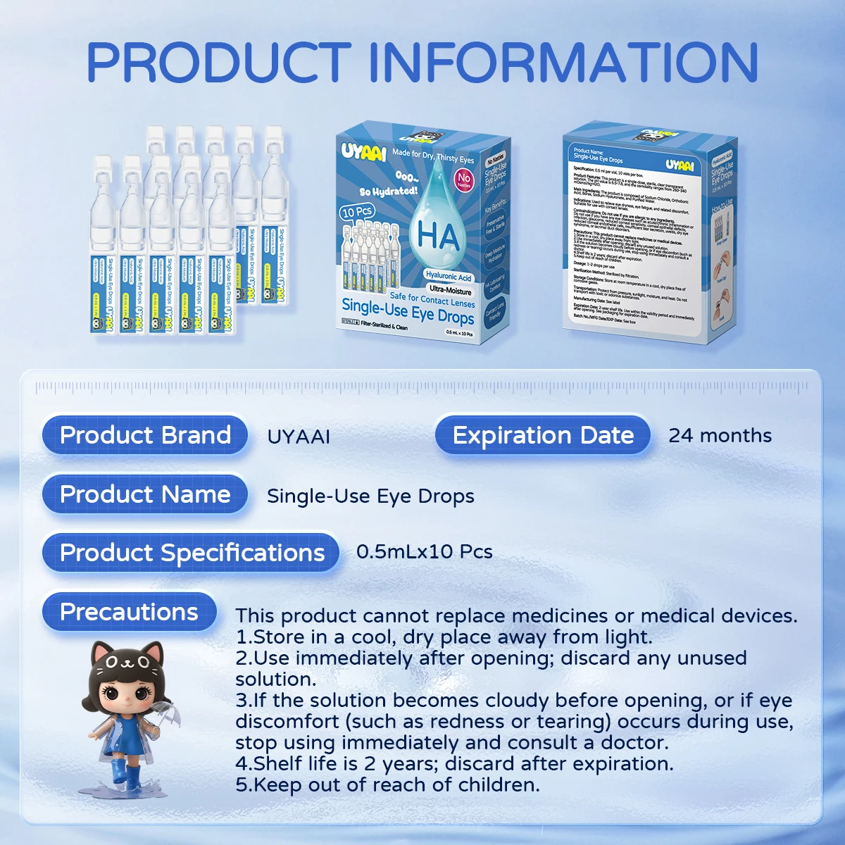 UYAAI Single-Use Eye Drops Hyaluronic Acid Mild Eye Cleaner Flushing  Protection Gently Relieve Cleaning Moisturizing Eye Health