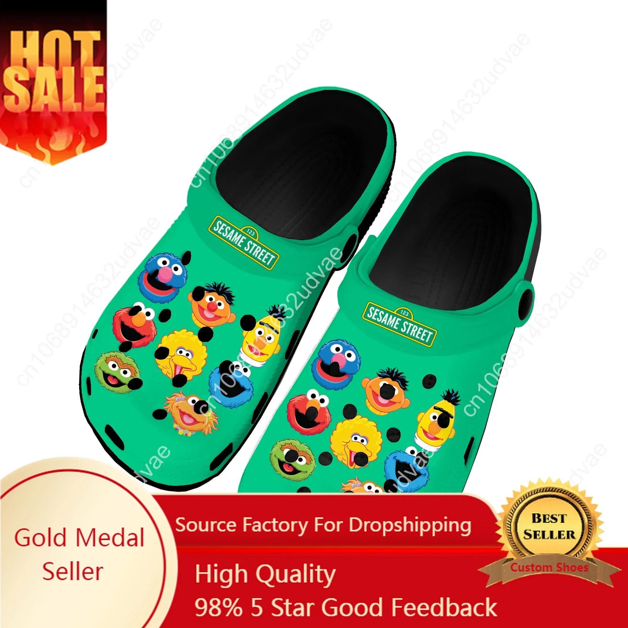 

S-Sesame Cartoon E-Elmo Anime Home Clogs Custom Water Shoes Men Womens Teenager Shoe S-Street Garden Clog Beach Hole Slippers