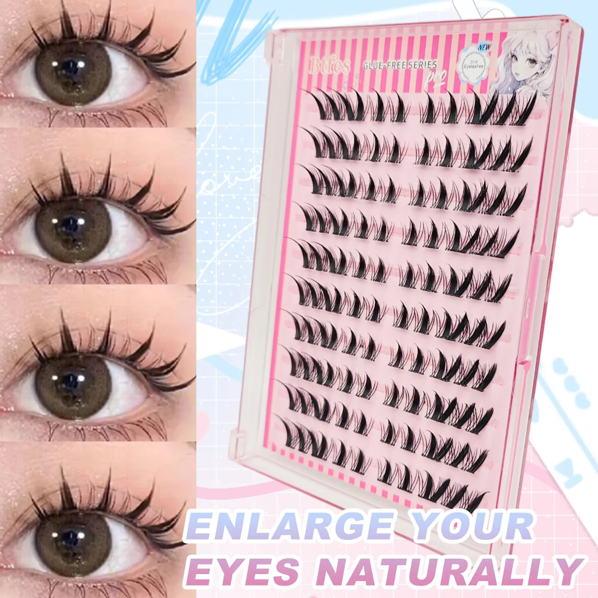 100 pçs estilo gato clusters de cílios sem cola pré colado auto adesivo cílios finos naturais individuais esquerda & direita cílios postiços