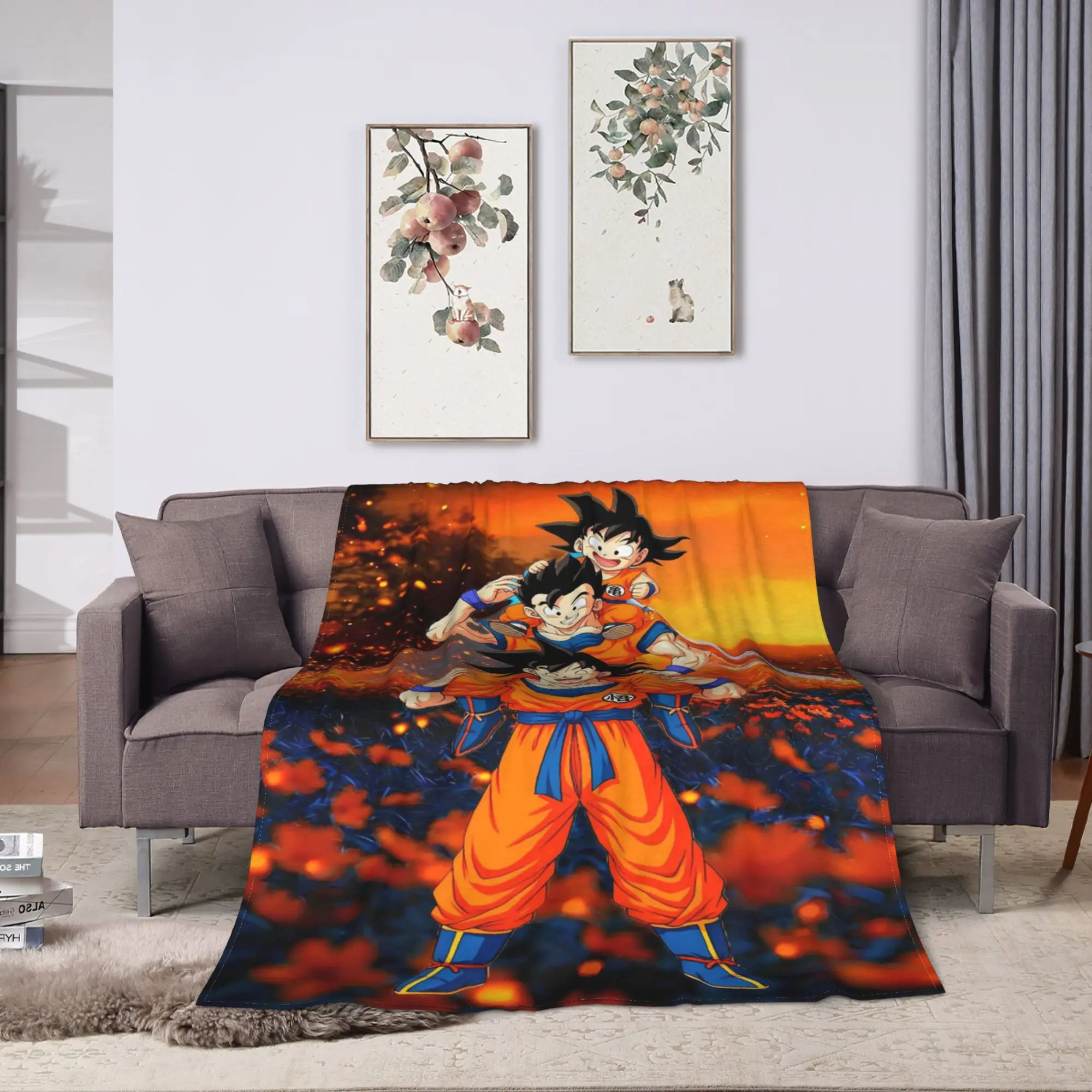 D-Dragon B-Ball 3D Japanese Anime Warm Soft Blanket Girls Boys Plush Throw Blanket Funny Couch Chair Flannel Bedspread Bed Cover