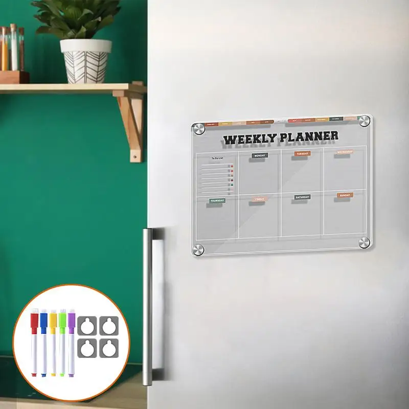 Magnetic Whiteboard For Fridge Reusable Refrigerator Calendar Planner Board 12x9in Acrylic Clear Message Board Monthly Notepad