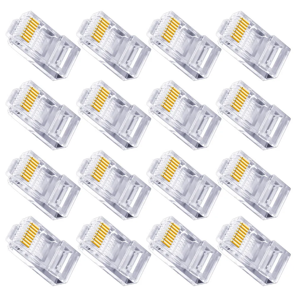 100Pcs Ethernet Cable Crimp Connector Rj45 Plug High Durability Pc Material Bend Resistant Network Cable End for Computer Router