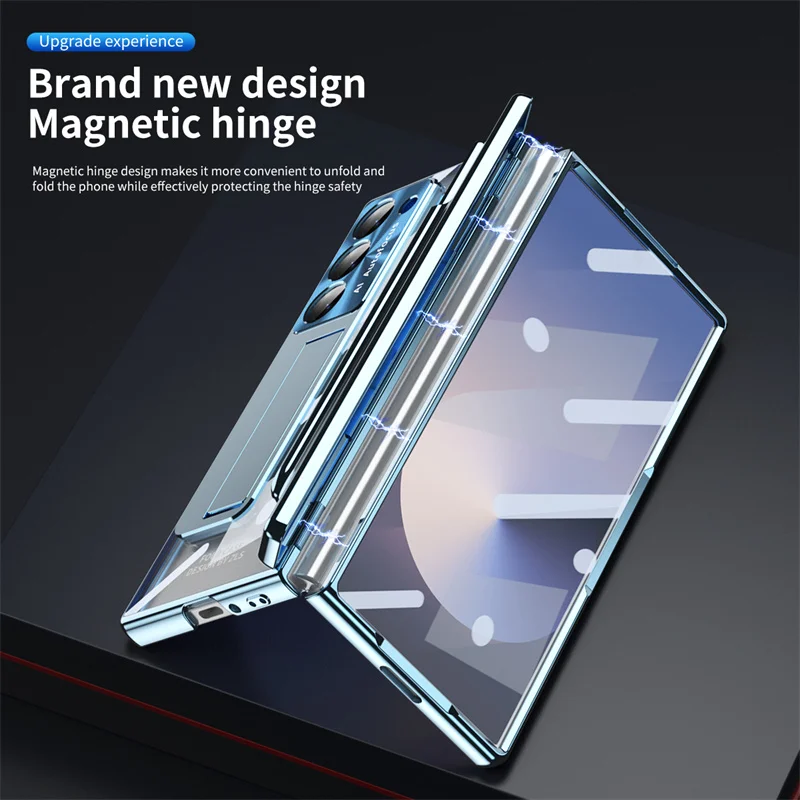 Electroplated Magnetic Double Hinge Folding Phone Case For Samsung Fold 3 4 Clear Folding For Samsung Fold 5 6 Protective Cover