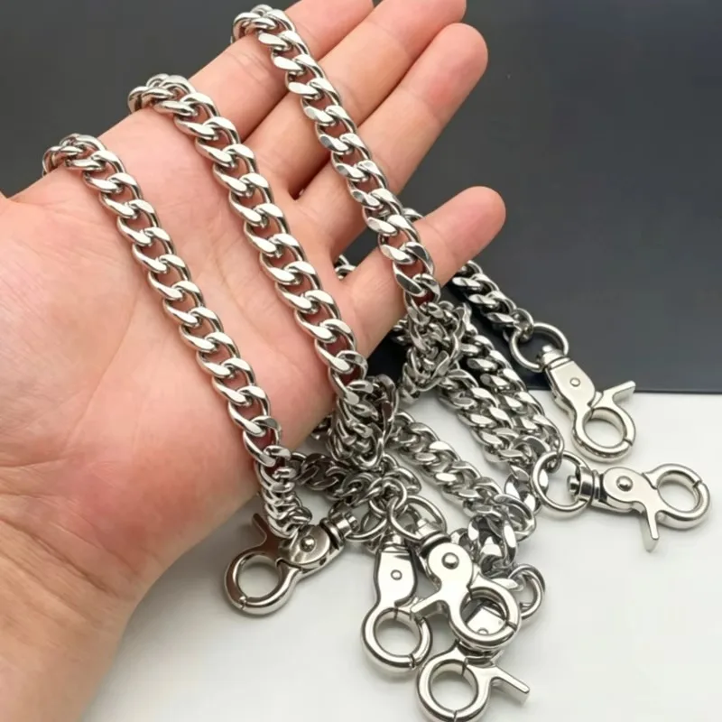 Polished Stainless Steel Cuban Link Chain with Dual Lobster Clasps DIY Bag Charm Connector for Handbag Strap Clothing Decor Gift
