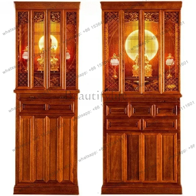 Niche Altar Buddha Shrine Home Altar Cabinet Modern Bodhisattva Clothes Closet Simple Solid Wood Buddha Cabinet with Door