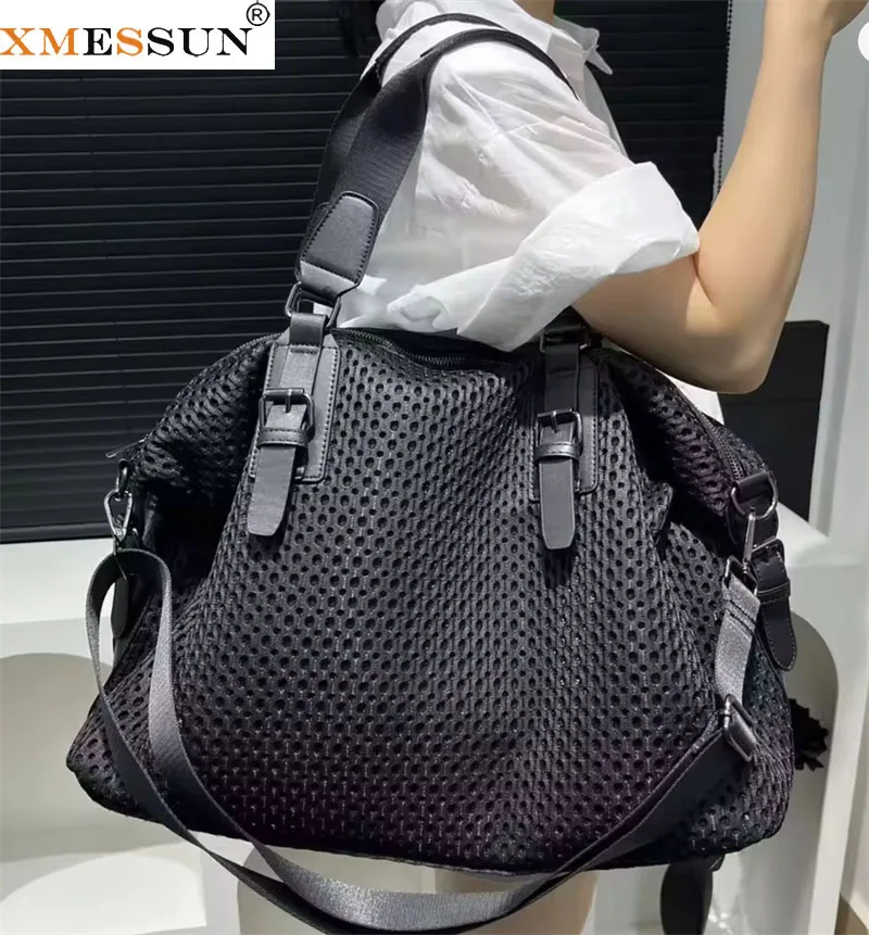 XMESSUN New Trendy Travel Bag for Women,Fashion Leisure Large Capacity Vacation Bag Waterproof Nylon Mesh Shoulder Messenger Bag