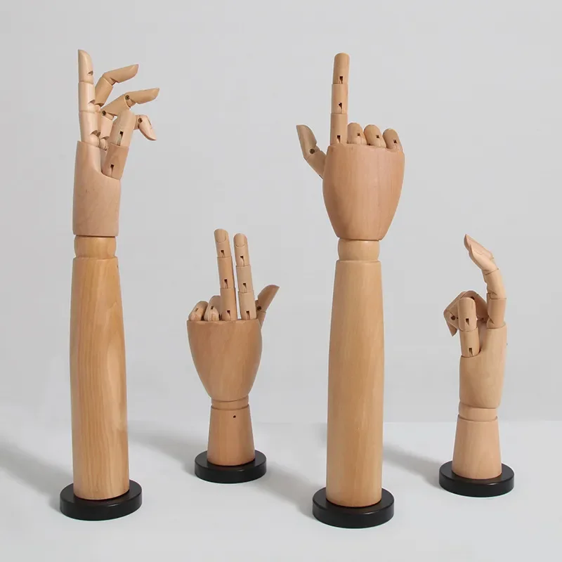 Solid Wood Hand Model Display Stand for Gloves Jewelry Rings Simulation Mannequin Props Window Decoration Showcase Holder