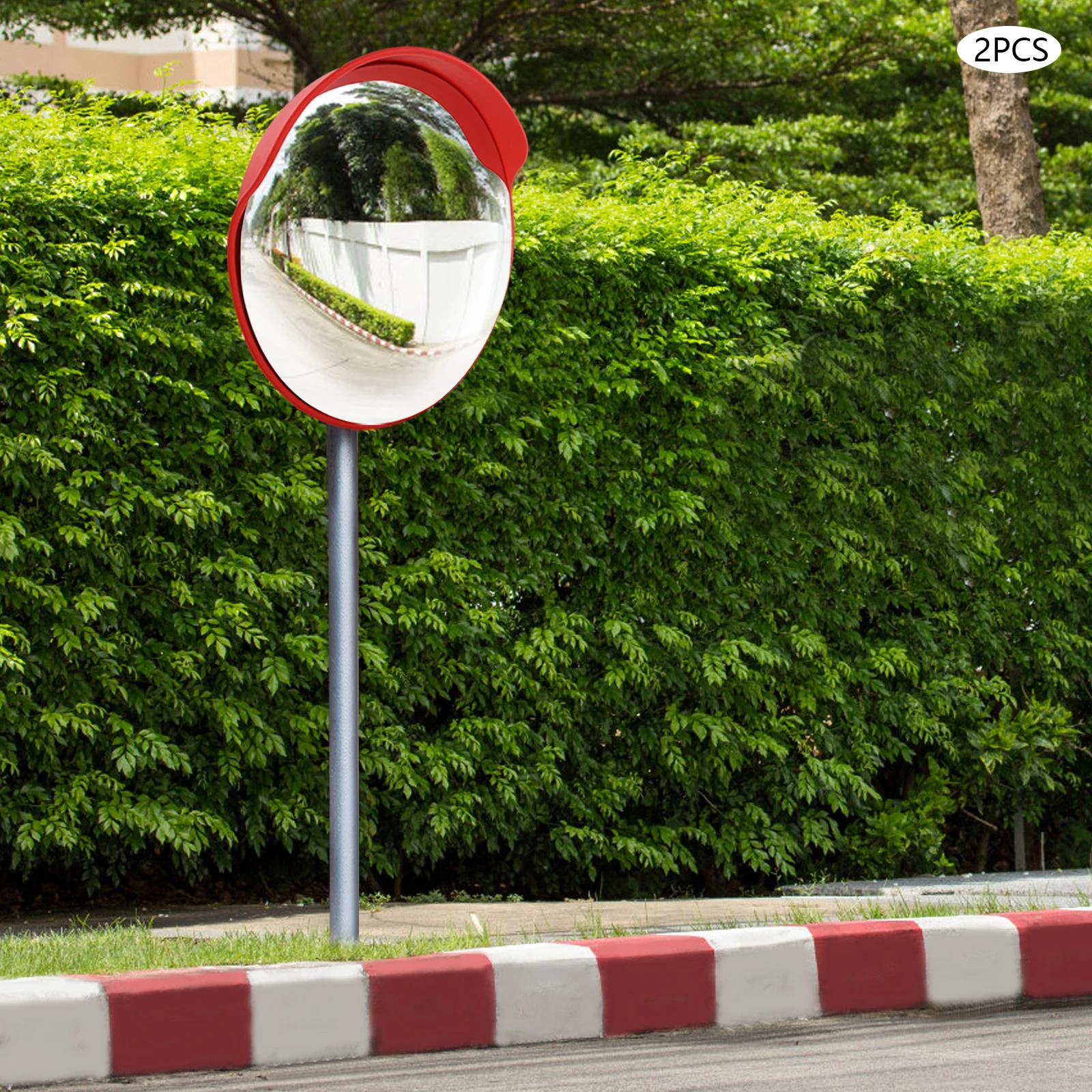 

2-Piece 24IN Safety Convex Mirror PC Plastic 230° Wide Angle Easy Installation For Driveway Garage Shop Warehouse