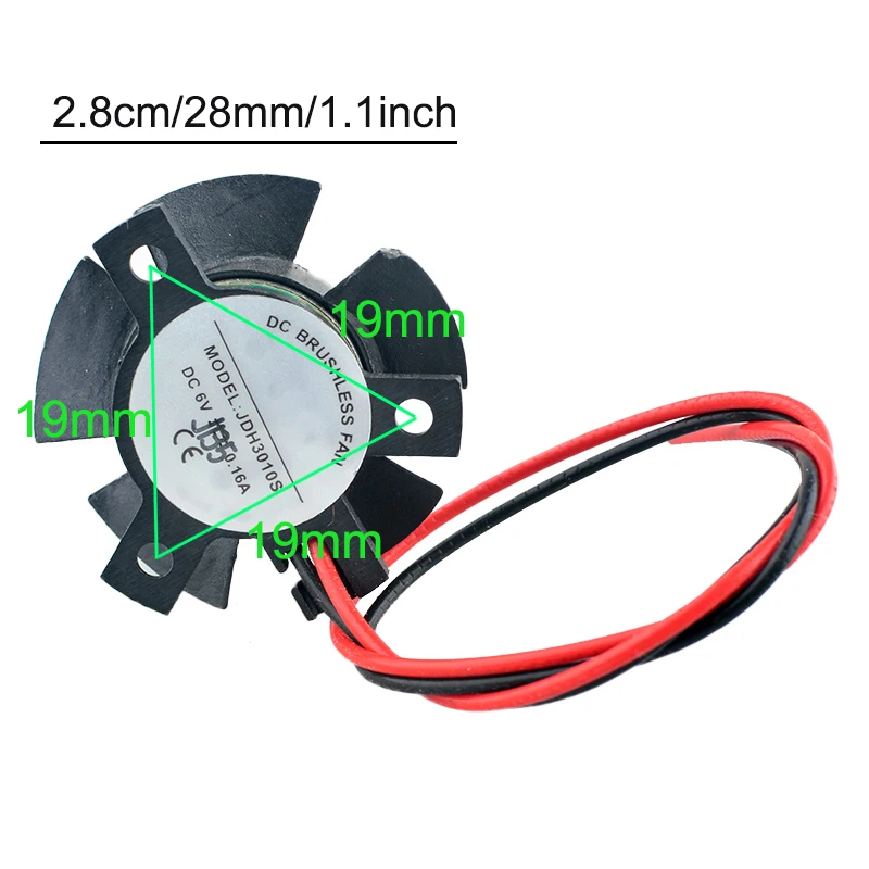 28mm DC 6V 8000RPM Axial Cooling Fan for Car Headlight/Wick Cooler JDH3010S with 19mm Mounting Holes - High-Speed Cooling Fan