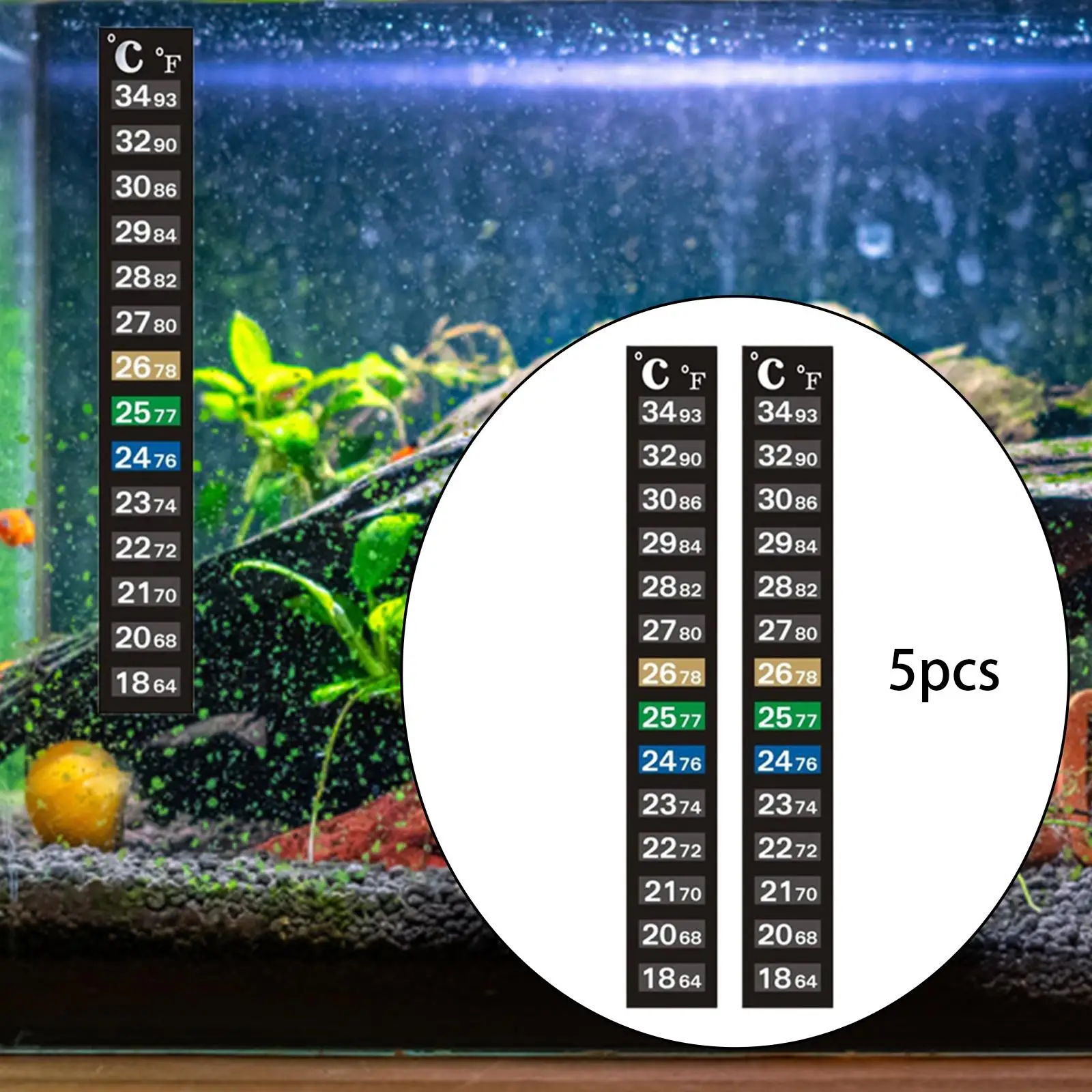 Fish Tank Thermometer Sticker Easy Read Temperature Strip Accessory for Aquarium Heater Thermostat Monitoring