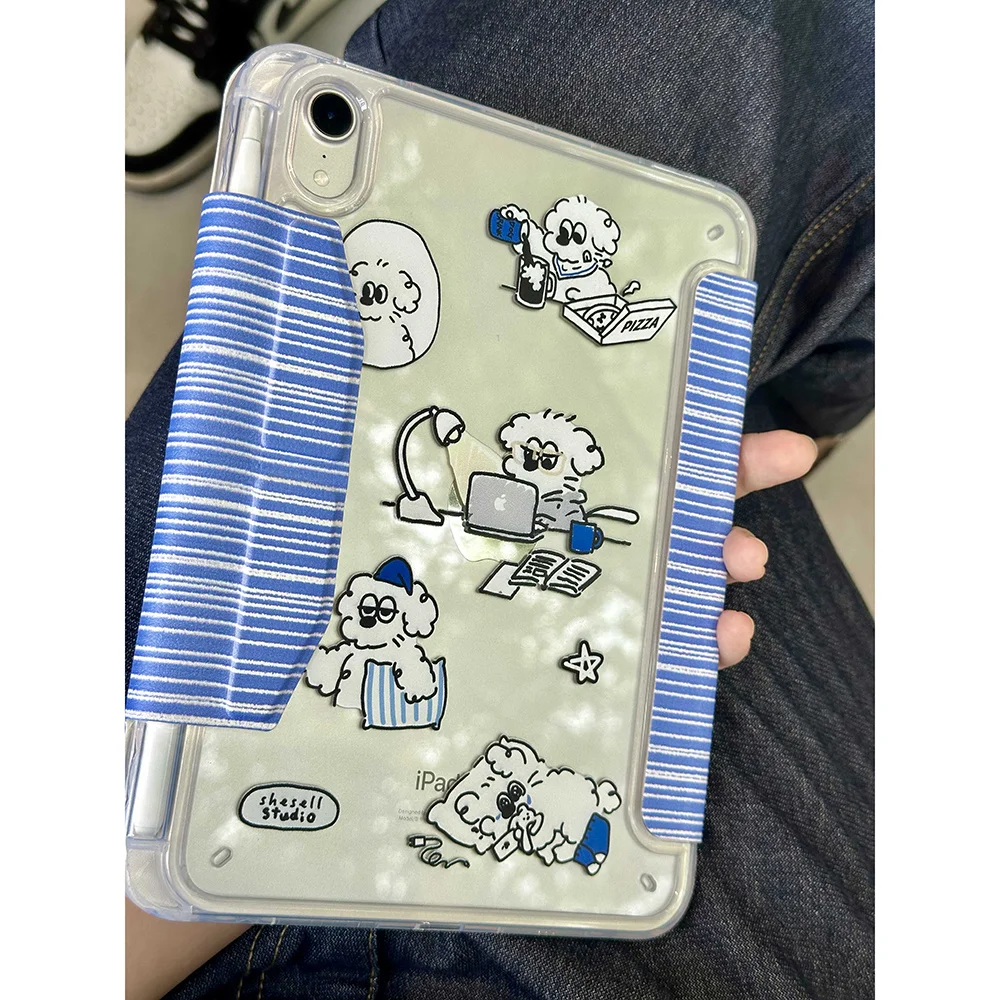 

Kawaii Puppy Blue Stripe New Tablet Case For iPad Pro 11 12.9in 13 M4 M5 Case 9.7 10.2 5/6th 7/8/9 11th Mini Air 3 4 5 6 7 Cover