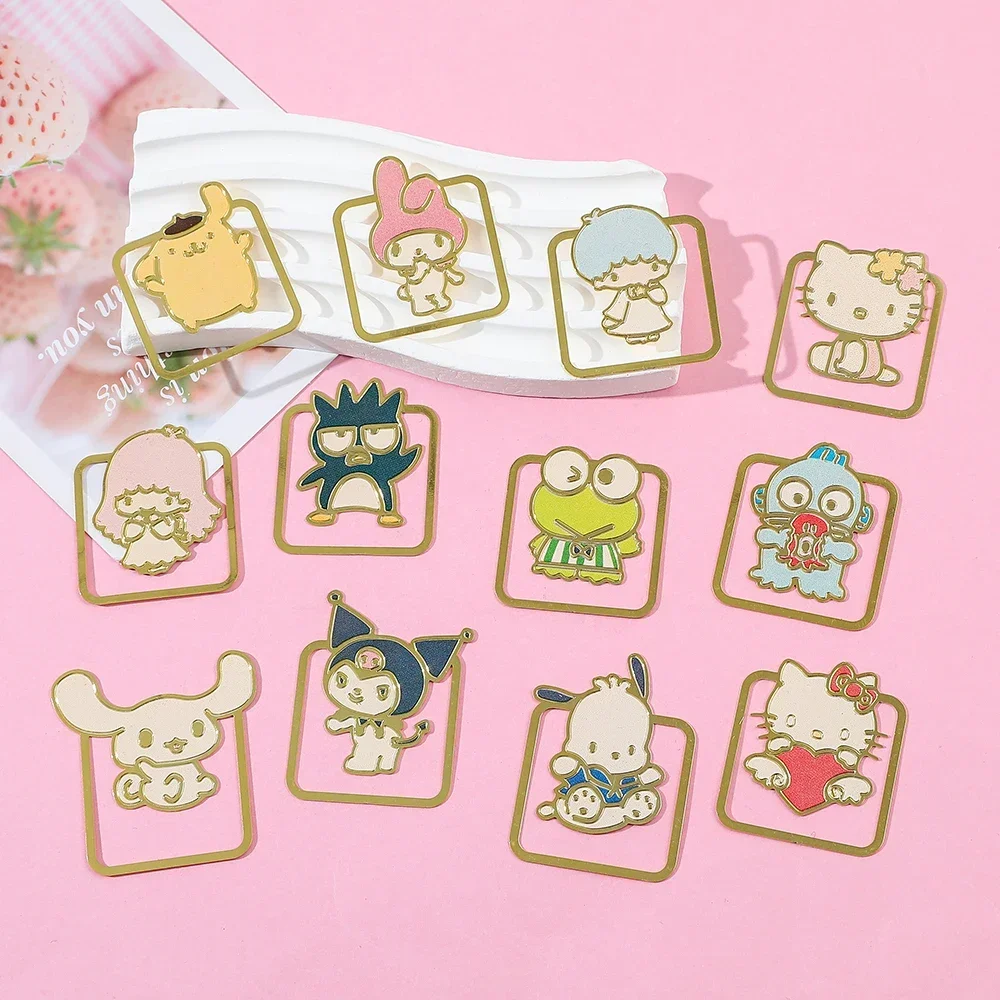 Полые металлические закладки в стиле аниме Sanrio Hello Kitty Cinnamoroll Kuromi, канцелярские принадлежности, маркер для страниц для мальчиков и девочек, металлическая закладка