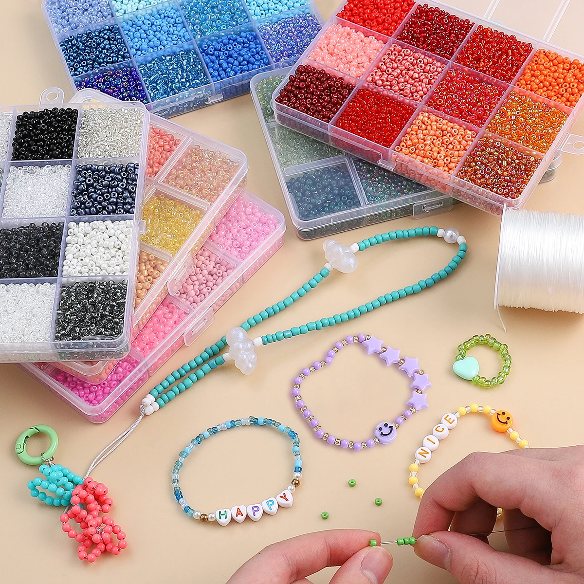 

12 Grid 3mm Glass Seed Beads Set For DIY Jewelry Making Handmade Bracelets Necklace Earrings Accessories 15g/grid About 6000pcs