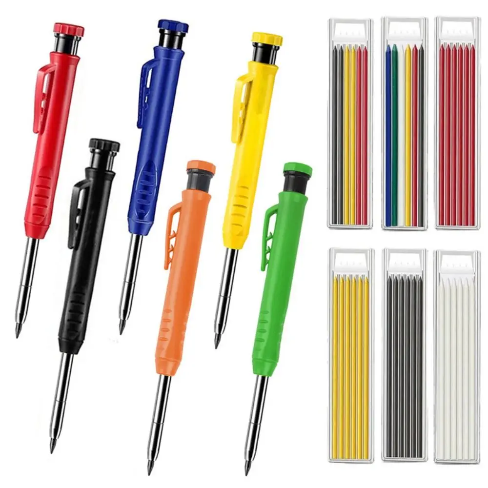 2.8mm Woodworking Pencil Deep Hole Marking Long Head Solid Carpenter Pencil Built-in Sharpener Metal Woodworking Marking Tool