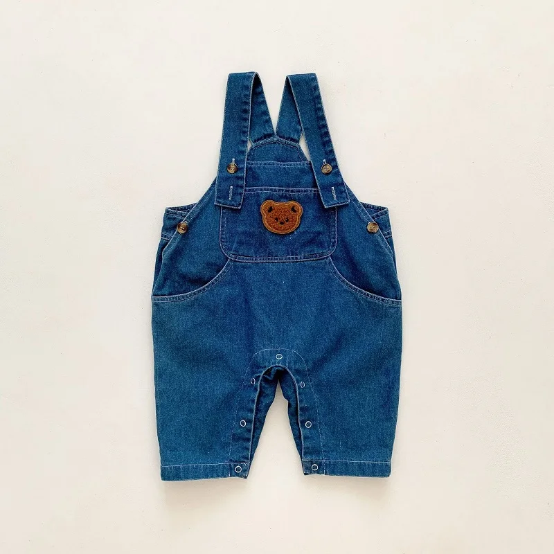 T-shirt Tops Bear Cartoon Denim Suspender Pant Overalls Boy Girl Outfit 0-3Years Newborn Baby Autumn Clothes Long Sleeve Striped
