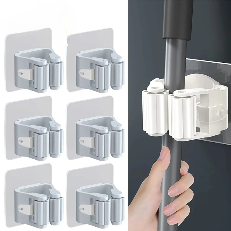

Mop Holder Self-adhesive Broom Stand Wall Mounted Mop Support Sweeping Brush Hook Storage Organizer Bathroom Kitchen Accessories
