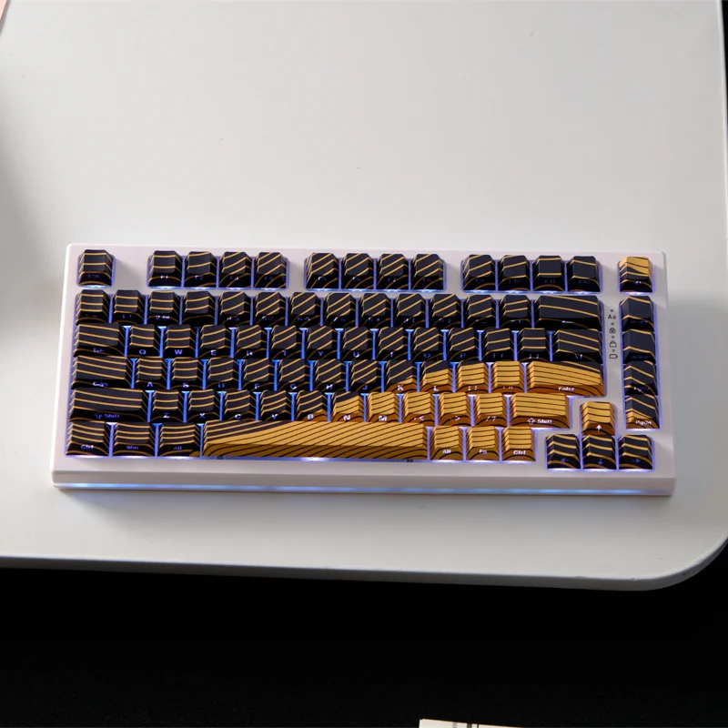 

136-клавишные колпачки для клавиш с подсветкой, черное золото, волнистый профиль, колпачки для клавиш с двойной боковой подсветкой для клавиатуры MX 61 75 87 108