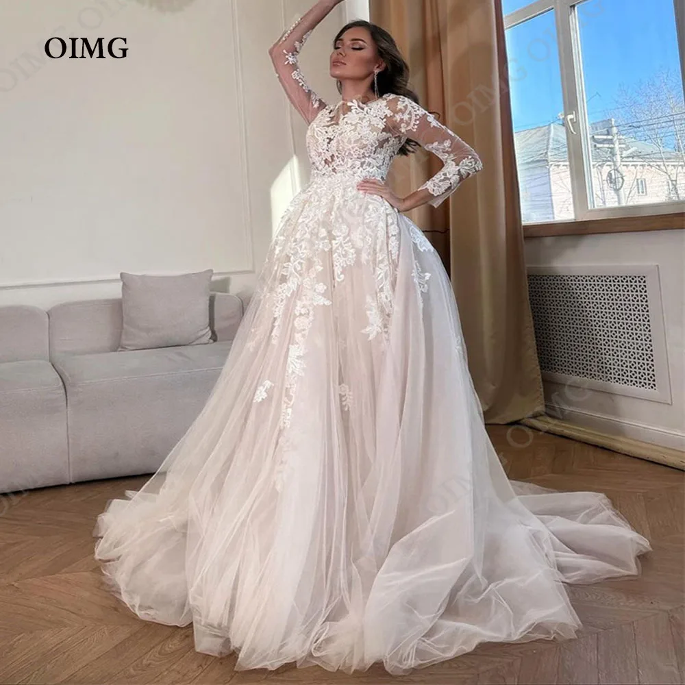 

Lace Wedding Dresses Illusion Tulle Tiered Bridal Gowns Sleeves A-Line Ball Gowns Graceful Vintage Vestidos De Novia 2024