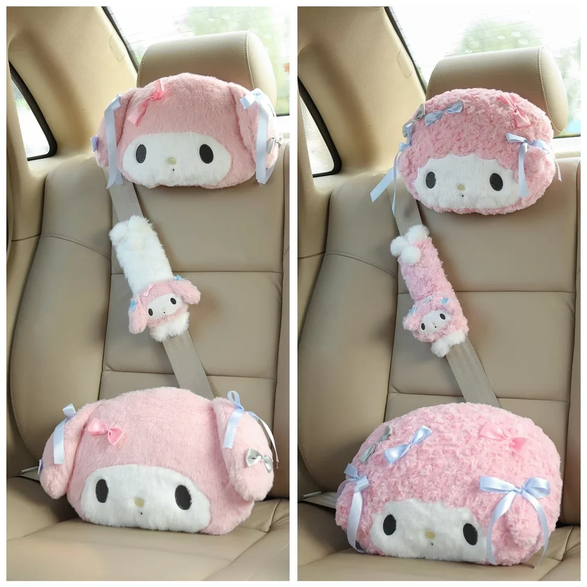 Lovely My Melody Headrest Seat Belt Cover for Car Seat Japanese Style Car Decoration Kawaii Back Cushion Pillow Xmas Gift Girl