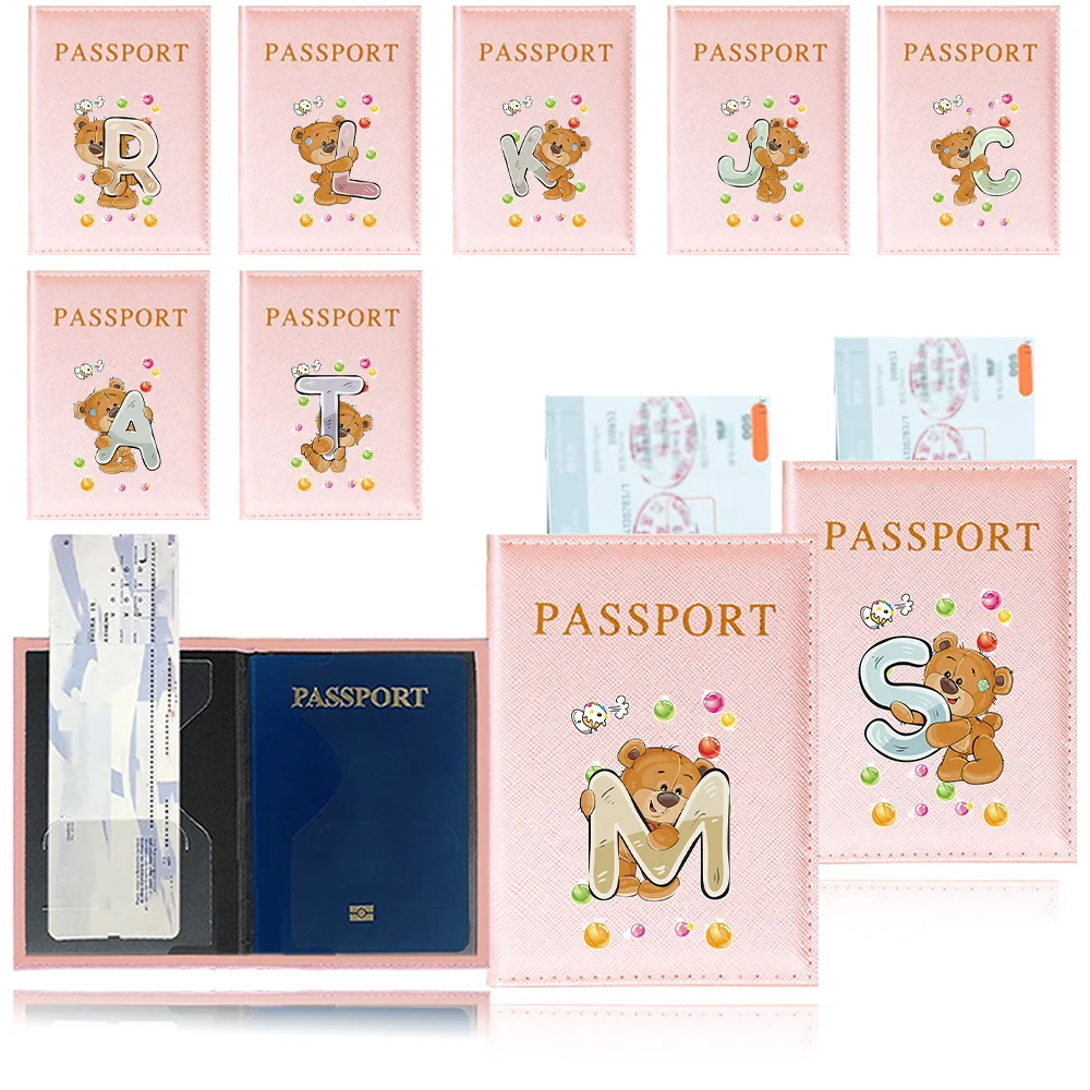 

Multi-Function ID Bank Card Travel Passport Holder Case Multiple Slots for Cards Documents Passport Pouch Bear Letter Printing