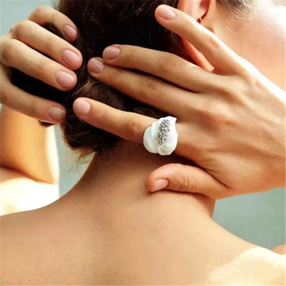 New Arrival Niche Enamel Leaf Ring Adjustable Open Band Ripple Design High-End Trendy Jewelry M867