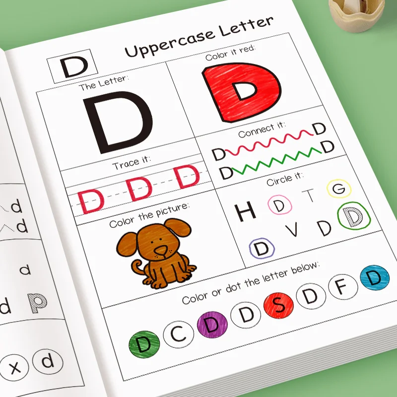 48 Pages, A-Z Alphabet Exercise Book, Writing Practice, Creative Coloring Adventure Drawing Book, English Homework Copybook