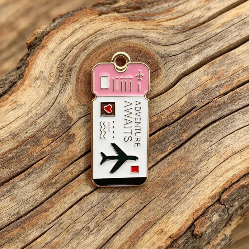 10pcs Cartoon Airplane Ticket Alloy Jewelry Pendant DIY Earrings Keychain Necklace Luggage Pendant Accessories