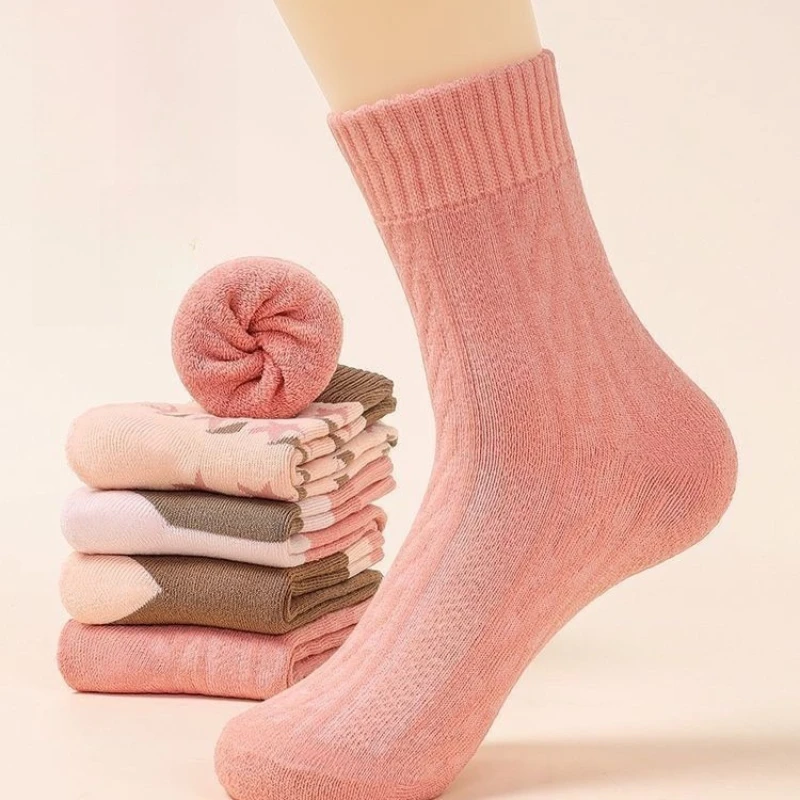 4/8 Pairs Women's Pink Mid Tube Socks Autumn/Winter Socks Trendy INS Style Medium High Tube with Velvet Warm Loop Long Socks