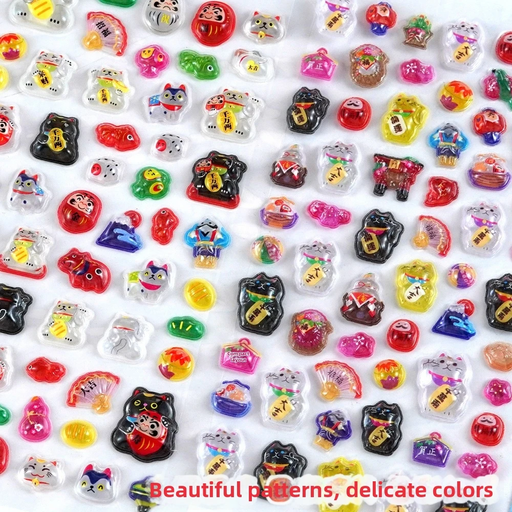 Cute Lucky Cat Design 3D Relief Stickers Cute 3D Drop Relief 3D Sticker Cartoon Style Japanese Style Stickers for Diary Decor