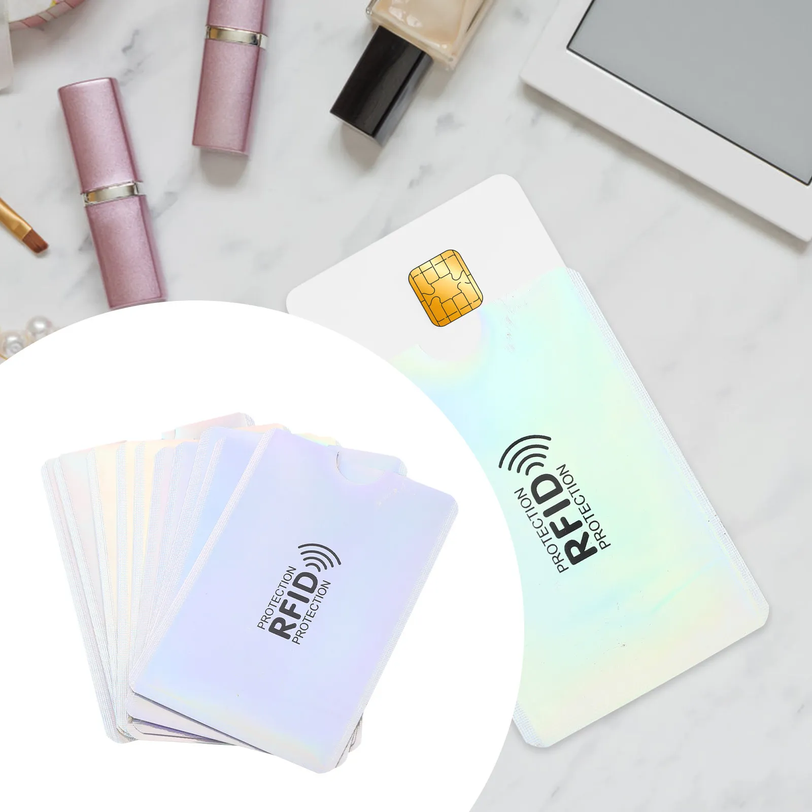 

10 шт. чехлов для ID-карт с защитой от RFID, из алюминиевой фольги и ПЭТ-материала, тонкие, легкие, удобные держатели для кредитных и банковских карт