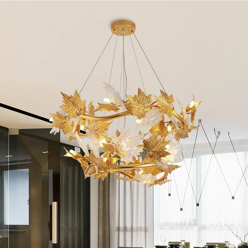 moderno maple leaf art lustres pendurado iluminacao pingente frances pais lustre suspensao de cristal rustico bar decoracao lampada luxo 01