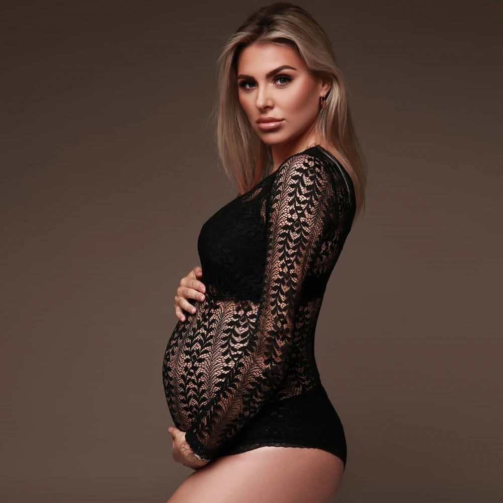 

Photography Props Stretch Fabric Large Size Pregnant Women's Bodysuit Sexy Stretch Lace Pregnancy Size Jumpsuit