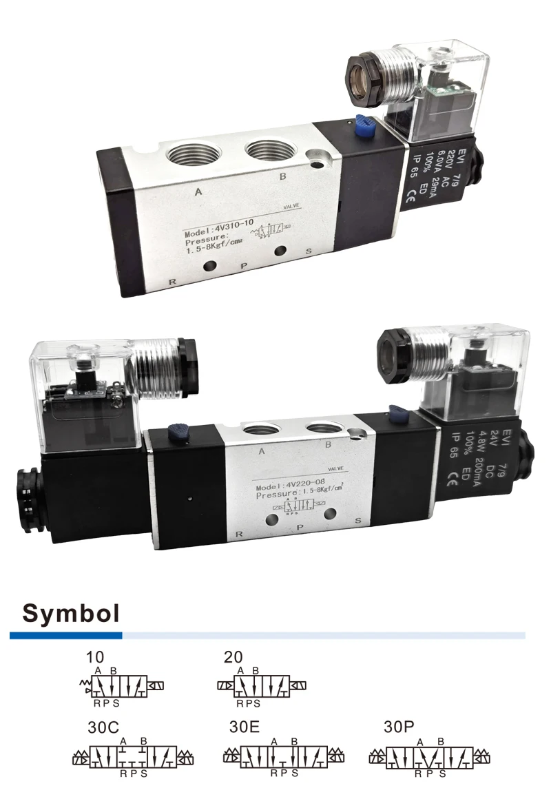 Elettrovalvola 4V Series Pneumatic Valve 5/2 5/3 Valves Controller 4V210-08 4V220-08 4V330C-10 Air Electromagnetic AC220V DC24V DC12V Pneumatica — dettaglio 1