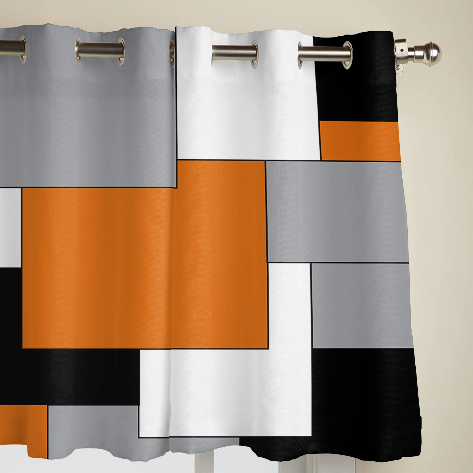 Orange Black Grey Abstract  Window Curtains for Living Room Bedroom Kitchen Window Treatments Valance Home Decor Drapes