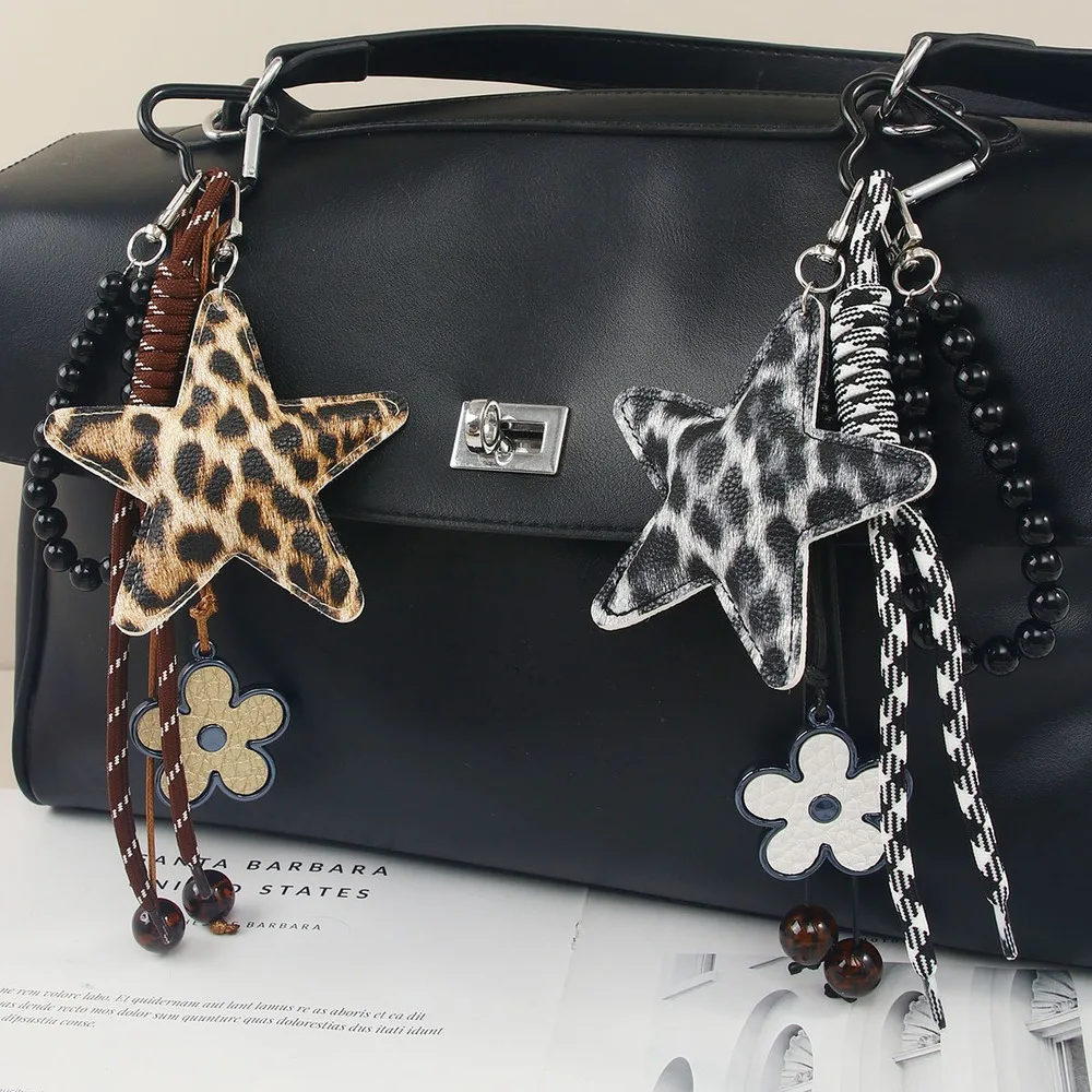 Animal Print Star Bag Charm Beaded Flower Multi Charm Keychain For Handbags Tote Bags Shoulder Bags Backpacks Women Girls Gift