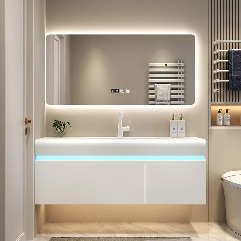 Nordic Luxury Bathroom Vanity Set Modern Design Skin-Friendly Seamless Basin Bathroom Wash Sink Cabinet Bathroom Furniture FYBC