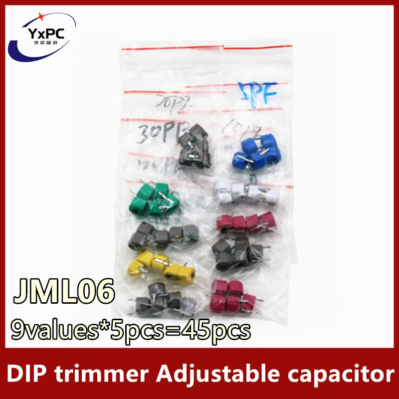 9values*5pcs=45pcs JML06-1-5/10/20/30/40/50P 60P 70P 120P JML06 DIP trimmer Adjustable capacitor