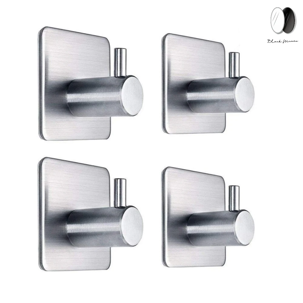 4Pcs Self-Adhesive Waterproof Stainless Steel Hooks Wall Mount Kitchen Bathroom Bedroom Organizer for Hanging Coat Hat Towel