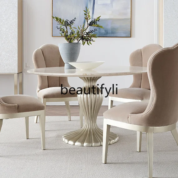 

American simple all-solid wood round dining table 1.3 meters oval extension 1 table 6 chairs combination rural